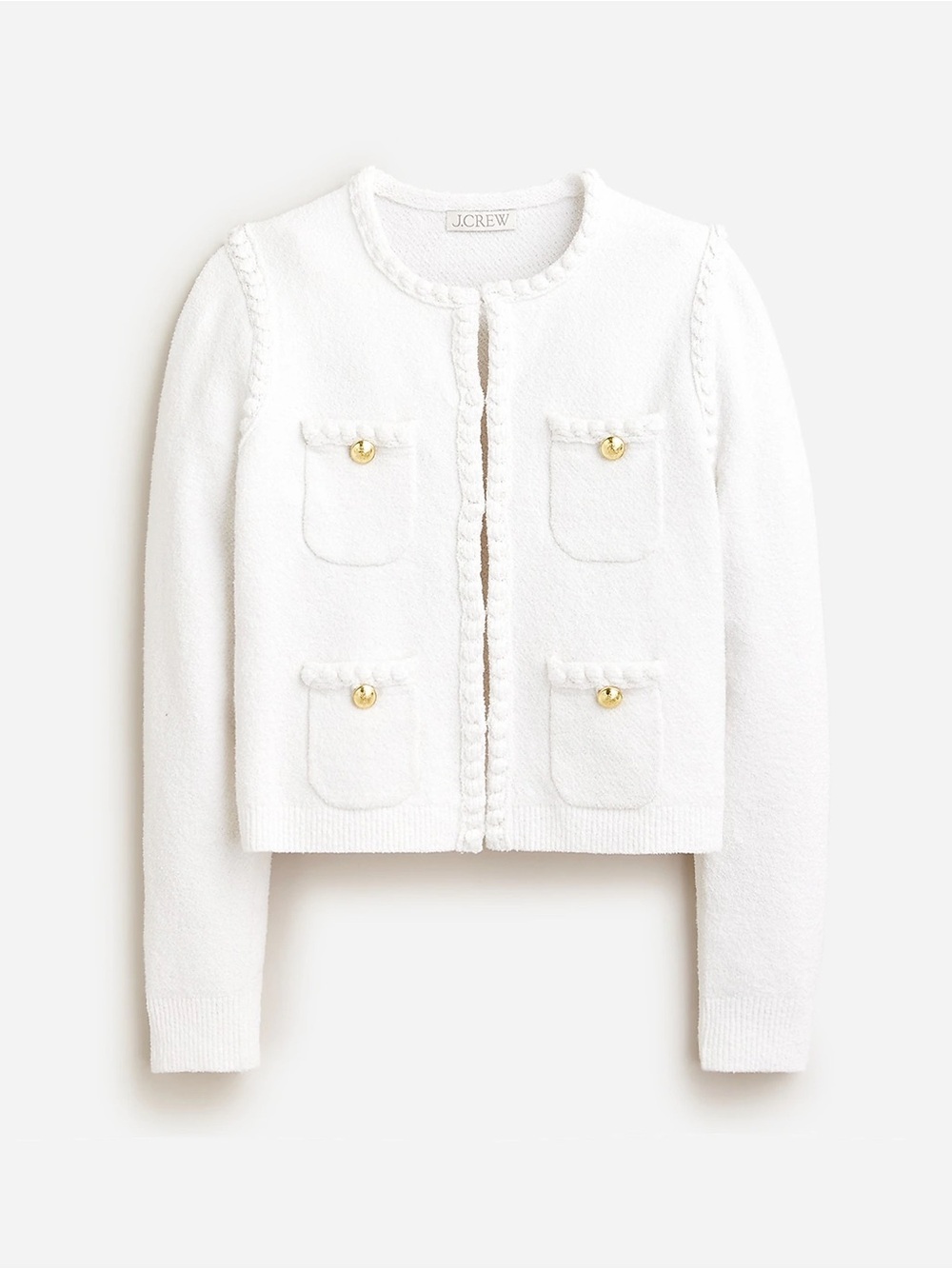 J.Crew Odette Sweater Lady Jacket XS White Cotton Blend Gold Buttons Cardigan